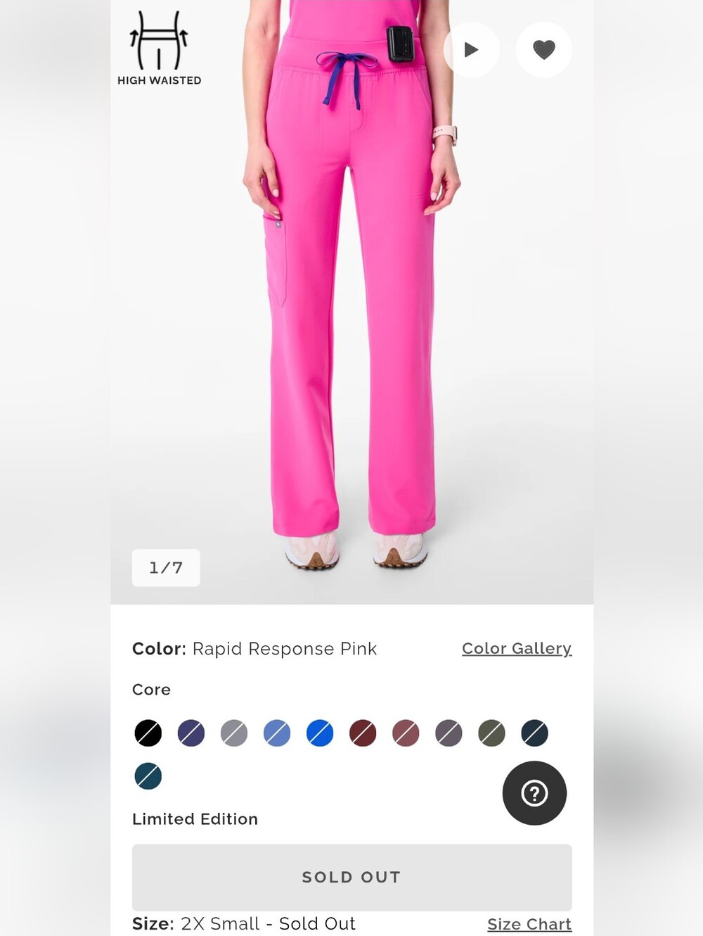 Figs Rapid Response Pink HW Isabel Wide Leg Scrub Pant XXST BNWT